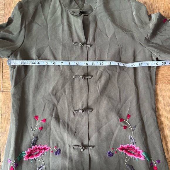 Sue Wong Size 6 Silk Kimono Jacket Olive Green Embroidered Floral Evening Coat - Picture 10 of 12